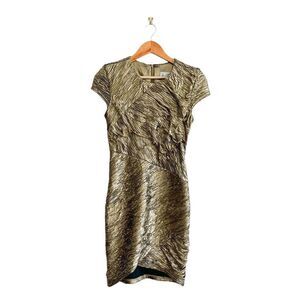 Joseph Ribkoff Womens Dress Ruffled Short Sleeve Metallic Gold Knee Length Sz 6